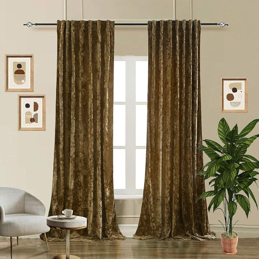 Velvet Blackout Curtains Soft Luxury 2 Panels Curtains for Bedroom Nursery Patio Doors Rod Pocket Back Tab Drapes Curtains for Living Room,52 by 96Inch, Brown