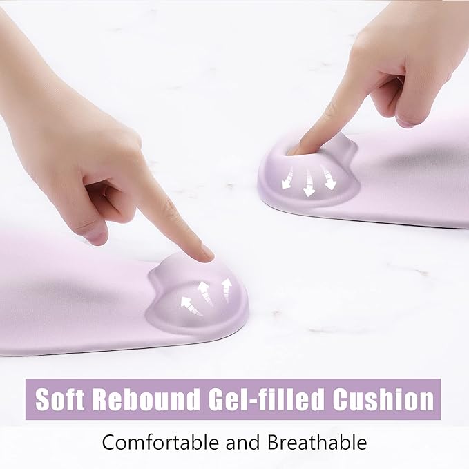 Hsurbtra Ergonomic Mouse Pad with Wrist Rest Support, Gel Mouse Pads with Non-Slip PU Base, Pain Relief Memory Foam Computer Mat, Cute Office Supplies Desk Decro Accessories, Vanilla Purple