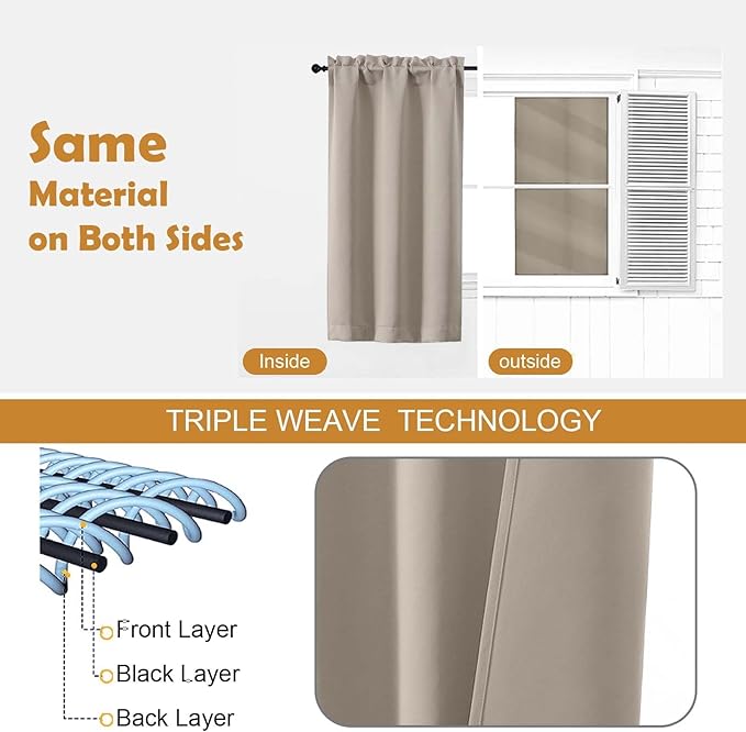 Aiyufeng Stone Short Blackout Curtains for Bedroom 45 Inches Long 2 Panels Set, Solid Thermal Insulated, Energy Saving Window Treatment Curtains Blackout Drapes, W40 x L45 Inch, Stone