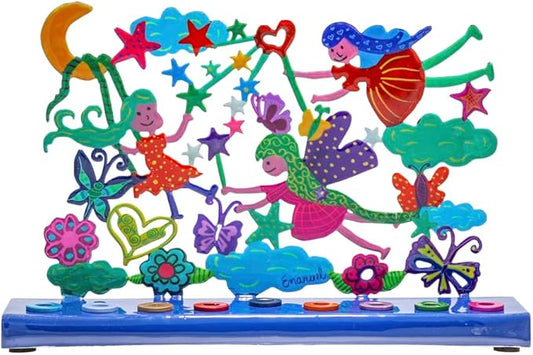 Yair Emanuel Menorah for Hanukkah | Colorful Hand Painted Design | Judaica Gift (Fairies (HAY-5))