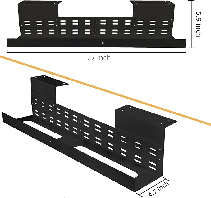 Under Desk Cable Management Tray, Power Strip Holder, Cord Organizer, Wire Tamer for Office and Home, Black (27 inch)