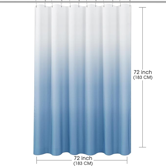 Blue Grey Shower Curtain Ombre Linen Textured Fabric Bath Curtain with Hooks, Modern Decorative Bathroom Shower Curtains for Bathtub Hotel Spa, Light Blue