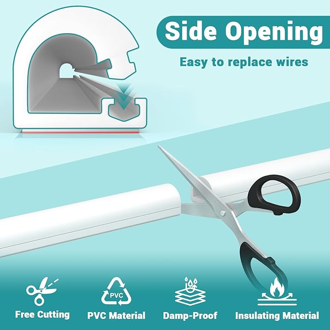 157 Inch Self-Adhesive TV Cable Hider, Home Audio Flexible Wire Cord Management, RG6 Coaxial Cable Raceways, HDMI Cable Cord Hider, White (4m)