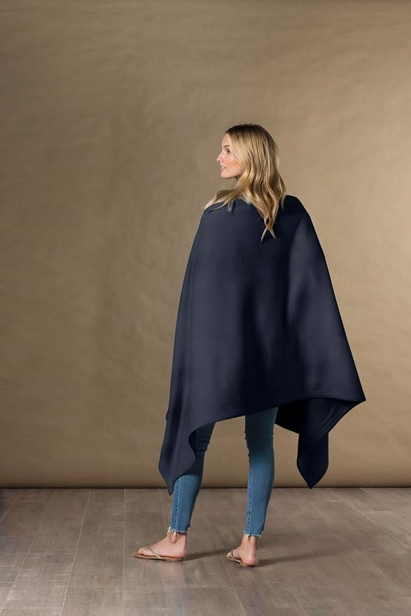 MV Sport Lightweight Sweatshirt Blanket Throw – Warm & Cozy, Breathable Oversized Fleece Knit, Couch, Bed, Travel, Cold Nights, and Outdoors – Soft Light Weight Blanket 54" x 84" Navy Heather