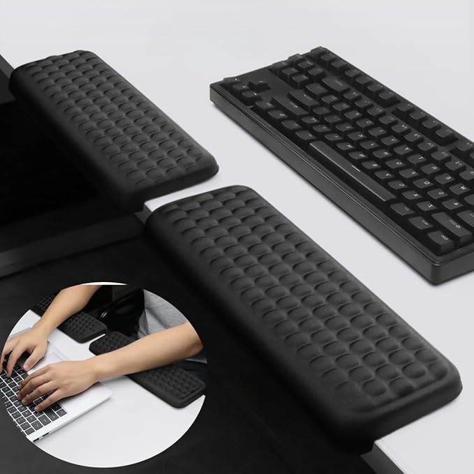 L-Shaped Desk Elbow Pad for Desk, 2-Piece Memory Foam Elbow Pads with Non-Slip, Ergonomic Desk Edge Cushion, Wrist Support Arm Rest for Office and Gaming Black (11.8 * 3.9 inch)