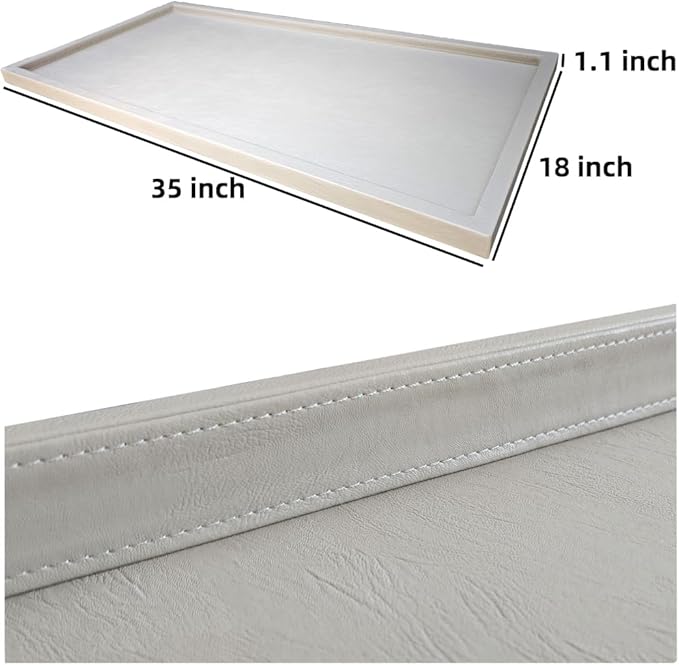 35 * 18 inches High-End Light Luxury Leather Rectangle Oversized Service Tray for Ottoman Tray, Coffee, Food, Family Dinner, Picnic, Party Essentials (Beige, 35 * 18 inch)