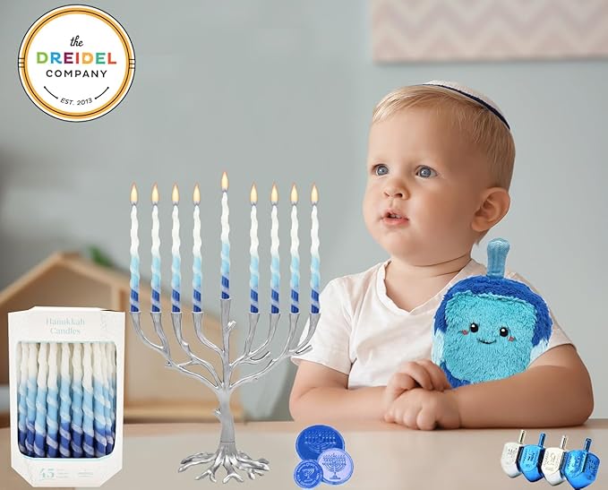 The Dreidel Company Deluxe Twisted Blue & White Hanukkah Menorah Candles for All 8 Nights of Chanukah (2-Pack)