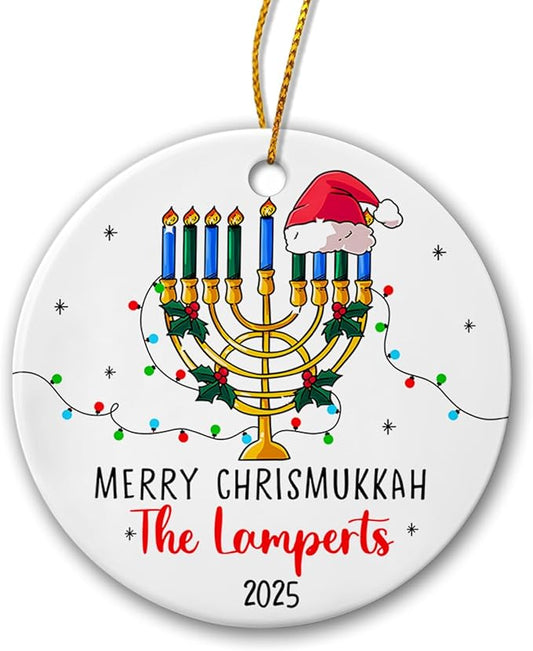 Hanukkah Holiday Christmas, Merry Chrismukkah 2025 Ornament, Personalized Chrismukkah, Hanukkah Ceramic Ornament, Custom Name & Year Christmas Tree Decor, Jewish and Christian Ornament