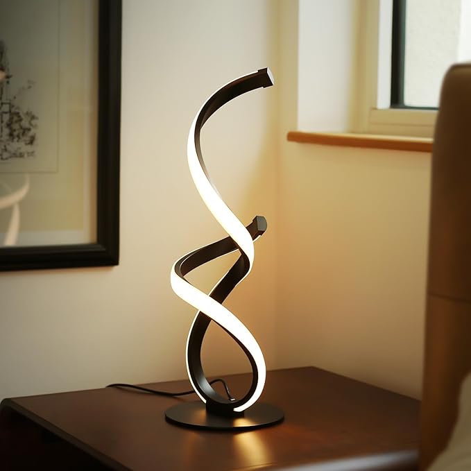 2 Pack Modern Touch Lamp for Nightstand, Spiral LED Table Lamp, Dimmable 3 Color Temperature Night Stand Desk Lamp, Unique Bedside Light for Living Room, Bedroom, Ideal Gift, Black