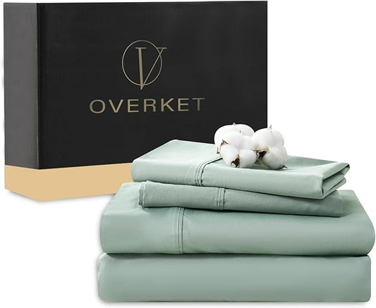 Egyptian Cotton Sheets Full Size 4PCS 1000 Thread Count Sateen Weave Soft Breathable 16-Inch Deep Pocket （Full,Sage Green）