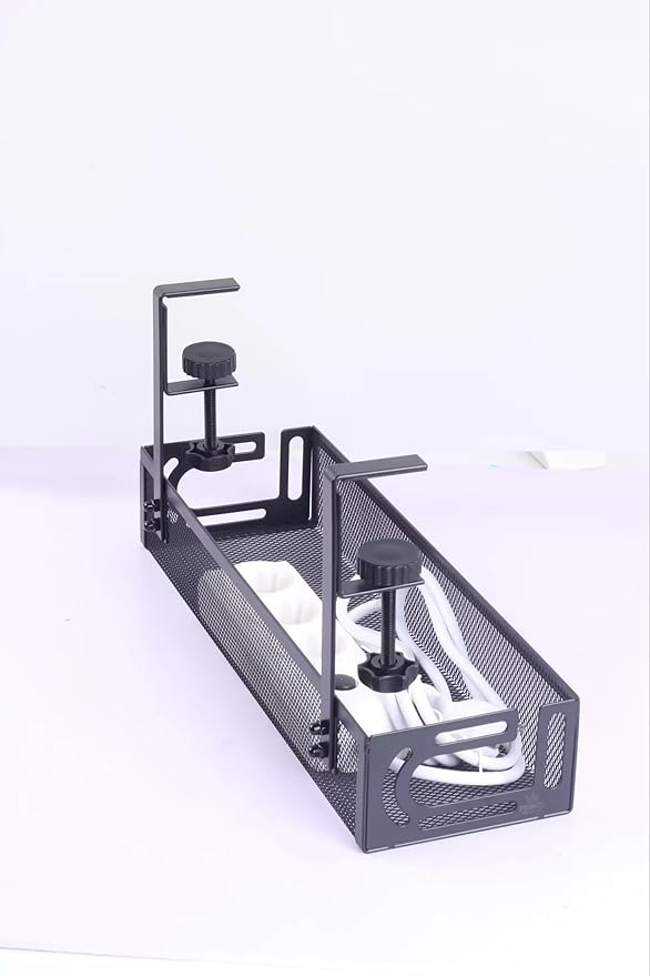 4-in-1 Clamp-On Cable Managment Tray-No Drill Wire Organizer for Desk, Side, Front, or Shelf Mount-Heavy Duty Metal Mesh by Prince Supply Co.