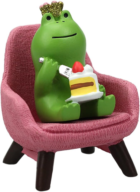 Miniature Frog Cake Figurine - Funny Shelf & Desk Decoration - Perfect Cute Frog Gift (Pink Sofa)