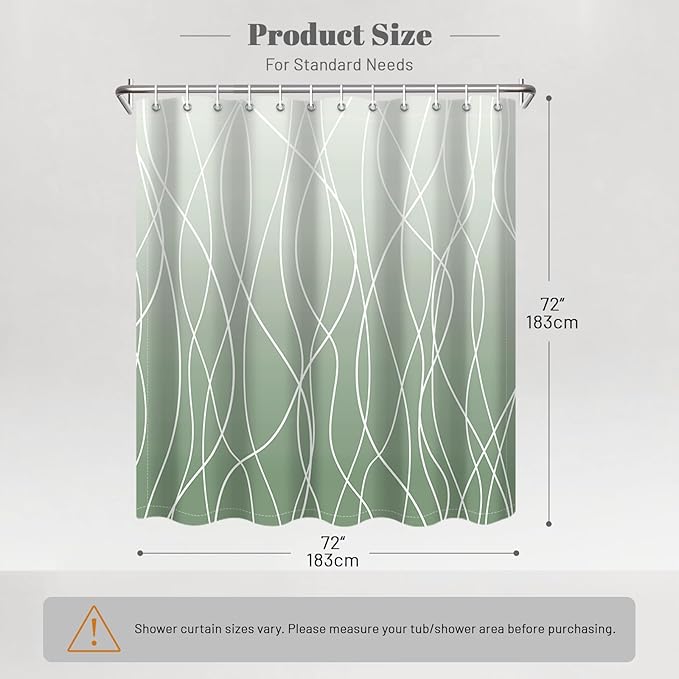 Punkray Ombre Green Striped Polyester Shower Curtain for Bathroom with Hooks, Shower Curtains for Bathroom, Waterproof Bath Accessories Hotel Style - Machine Washable 72 x 72