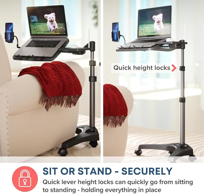 LEVO G2 V16 Mobile Laptop Stand Desk Rolling Cart Adjustable with Mouse Tray