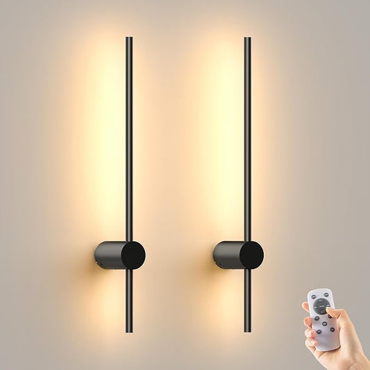 Battery Operated Wall Sconces Set of 2,10000mAh Rechargeable Wireless Sconces with Remote Control,Halloween Decor Dimmable Wall Lamps with 7 Colors,23.6 Inch Modern Black Wall Lights