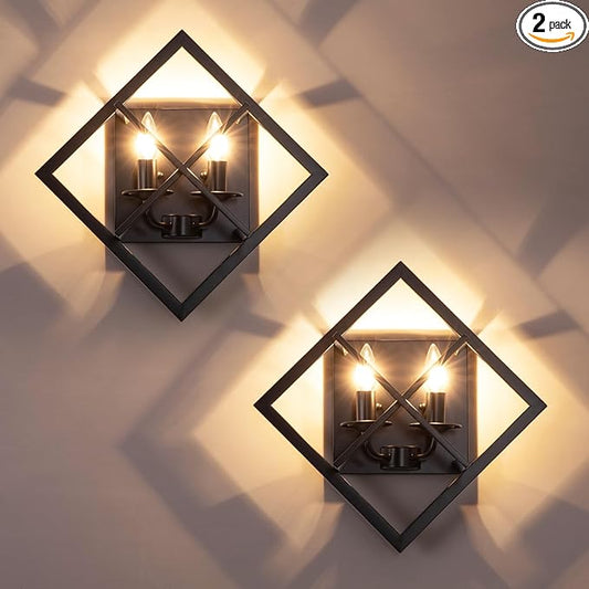 Farmhouse Wall Sconce,Set of 2 Rustic Wall Sconces Indoor Wall Light Fixtures 17.8in for Stairway, Living Room, Bedroom, Bathroom (2 Light,E12 Base, No Bulbs)