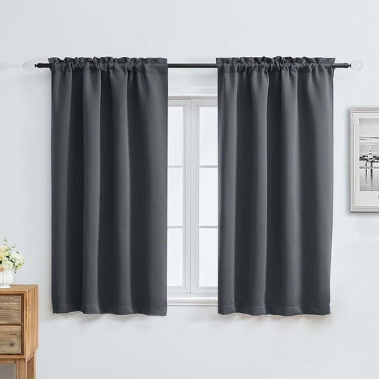 Aiyufeng Grey Short Blackout Curtains for Bedroom 54 Inches Long 2 Panels Set, Solid Thermal Insulated, Energy Saving Window Treatment Curtains Blackout Drapes, W40 x L54 Inch, Grey
