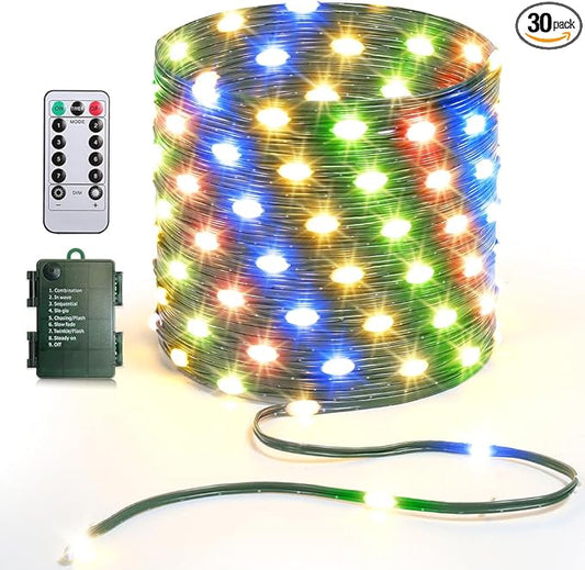 33ft Battery Operated String Lights, 100 LED Fairy String Lights Battery Powered w/Remote & Timer for Indoor Outdoor Christmas Trees Wreath Decoration Bedroom Patio - Multicolor