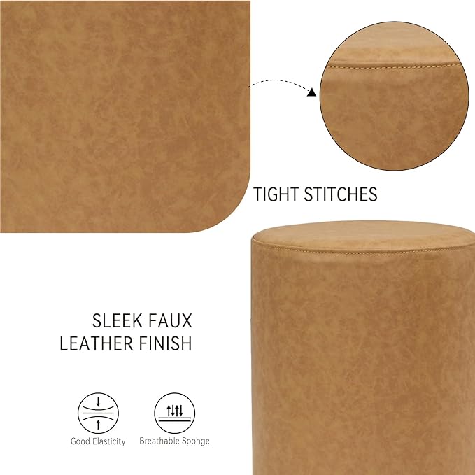 Get Set Style Modern Round Ottoman with Soft Padded Seat, Multifunctional Vanity Stool for Makeup, Upholstered Footrest Stool Ottoman Foot Stool for Living Room, Bedroom
