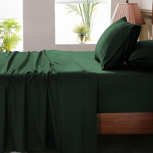Extra Deep Pocket Queen Sheets 18-24 Inch 100% Egyptian Cotton 1000 Thread Count Sateen Weave Soft Breathable 4 Pieces（Queen,Forest Green）