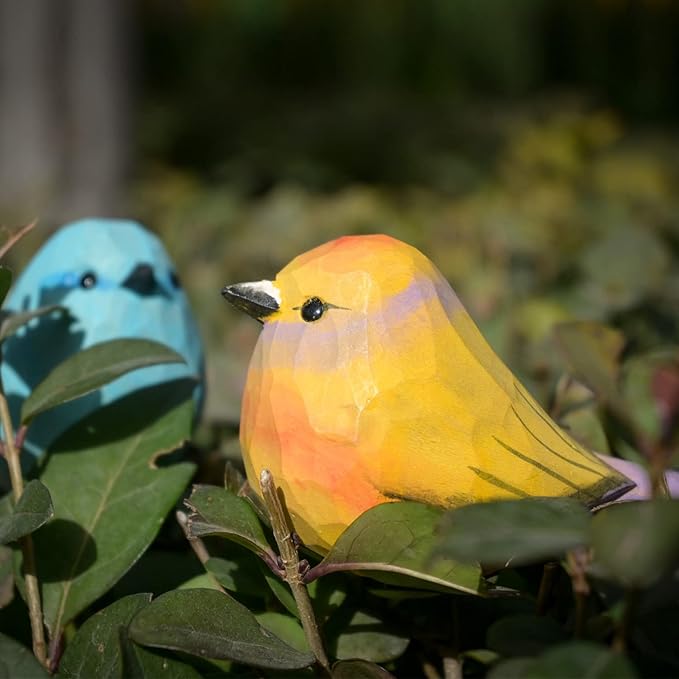 Handmade Wooden Carved Bird Decor Sculpted Hand-Painted Bird Figurines Small Home Decor Bird Statue Shelf Decor BFF Gifts for Bird Lovers (Leptopoecile sophiae)