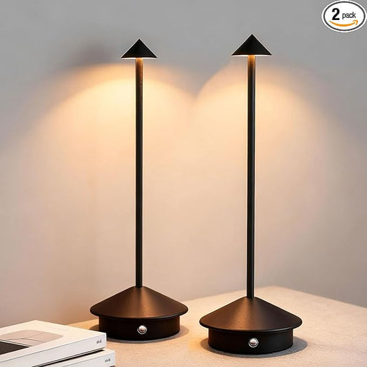 2 Pack Cordless LED Table Lamp, Rechargeable 5200mAH Battery Operated Lamp for Decor, 3 Color Stepless Dimming Desk Lamps, for Restaurant, Bedroom, Outdoor Camping, Coffee Shop, Night Light
