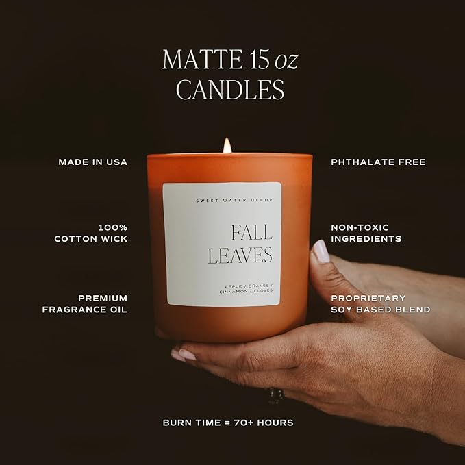 Sweet Water Decor Pumpkin Candle - Pumpkin Pie Scented Fall Candle, 15oz Orange Matte Jar for Fall Decor - Soy Candle Wax with 70 Hour Burn Time