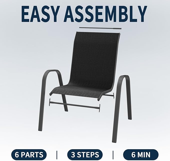 Amopatio Patio Chairs Set of 8, Outdoor Stackable Dining Chairs for All Weather, Breathable Garden Outdoor Furnitures for Backyard Deck, Black