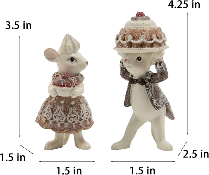 Braxio Gingerbread Mouse Collectible Figurine - Christmas Tabletop Decorations Set of 2