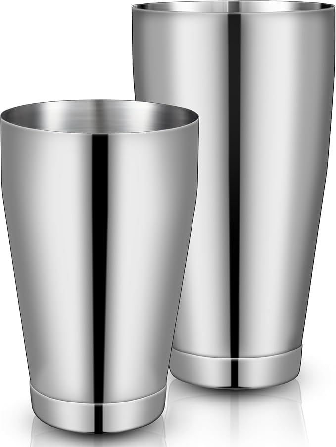 Sabary 2 Pcs Cocktail Shakers Professional Bar Shaker Boston Set Stainless Steel Martini Drink Mixer Basic Tool Weighted Shake Metal Can Cocktail Shaker Set, 18 Oz, 28 oz (Silver)