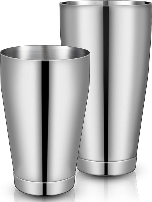 Sabary 2 Pcs Cocktail Shakers Professional Bar Shaker Boston Set Stainless Steel Martini Drink Mixer Basic Tool Weighted Shake Metal Can Cocktail Shaker Set, 18 Oz, 28 oz (Silver)