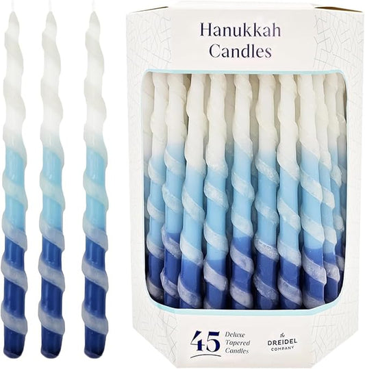 Deluxe Twisted Blue & White Hanukkah Menorah Candles for All 8 Nights of Chanukah (24-Pack)
