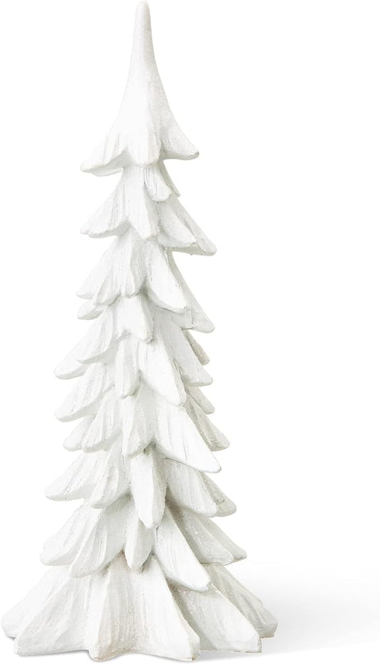 glitzhome Hand-Painted Resin Christmas Tree Tabletop Xmas Holiday Centerpiece Decoration, 14.75" H, White