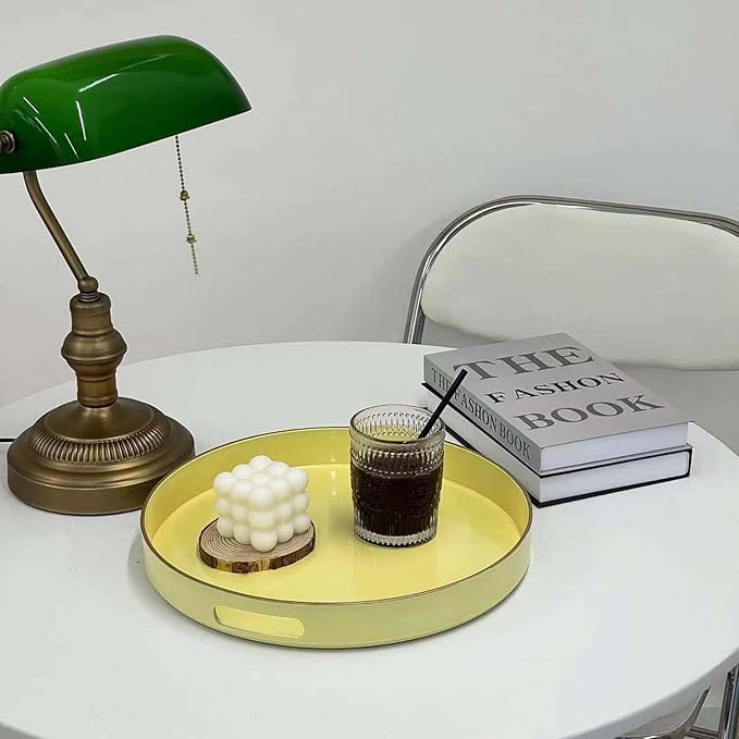 Zosenley Decorative Tray, Plastic Tray with Handles, Modern Vanity Tray and Serving Tray for Ottoman, Coffee Table, Kitchen and Bathroom, Size 13" (Light Yellow)