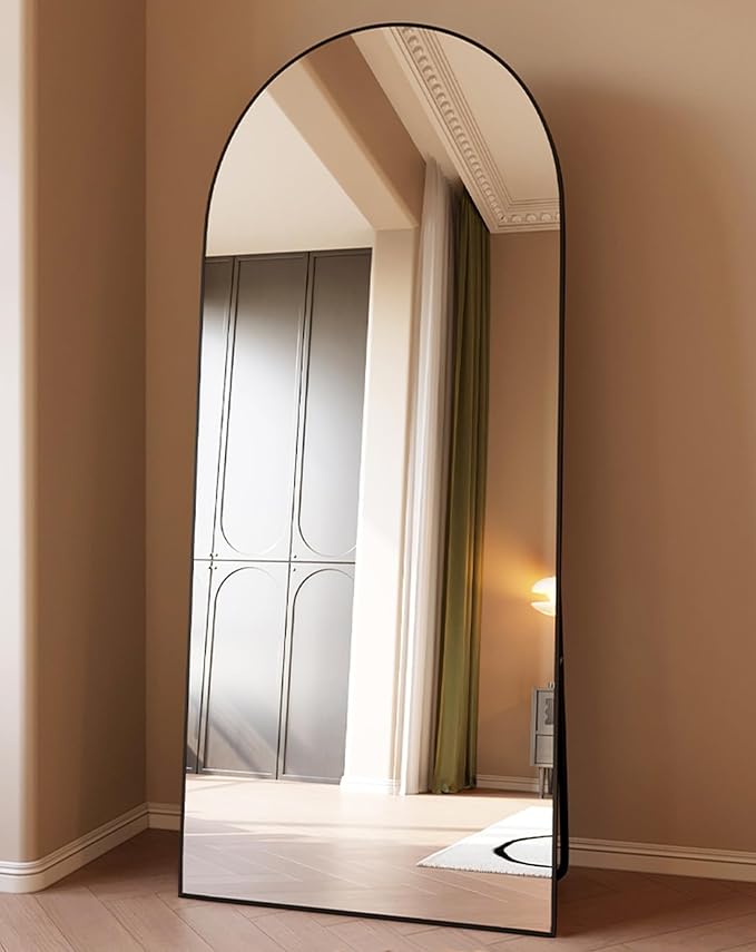 Floor Mirror, Full Length Mirror with Stand, Arched Wall Mirror, 27"x71", Black Floor Mirror Freestanding, Wall Mounted for Bedroom Living Room, Black