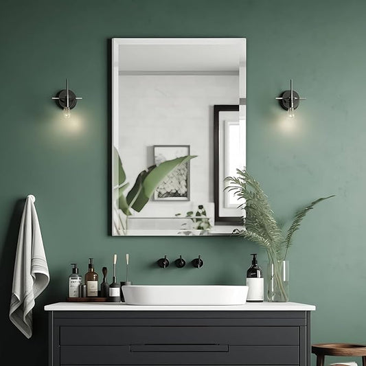 FARMER Rectangle Frameless Mirror, 40x30 inch Rectangle Mirror with 1" Beveled Edge, Beveled Bathroom Mirror for Wall, Vanity, Bedroom, Living Room