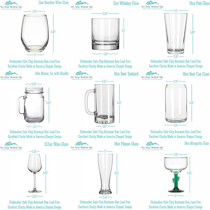 Blue Ridge Mountain Gifts - Set of Glasses for Mom and Dad - Choose from 9 Different Types of Glassware - Baby Shower, Gender Reveal Party, Pregnancy Announcment - Personalized and Laser Engraved