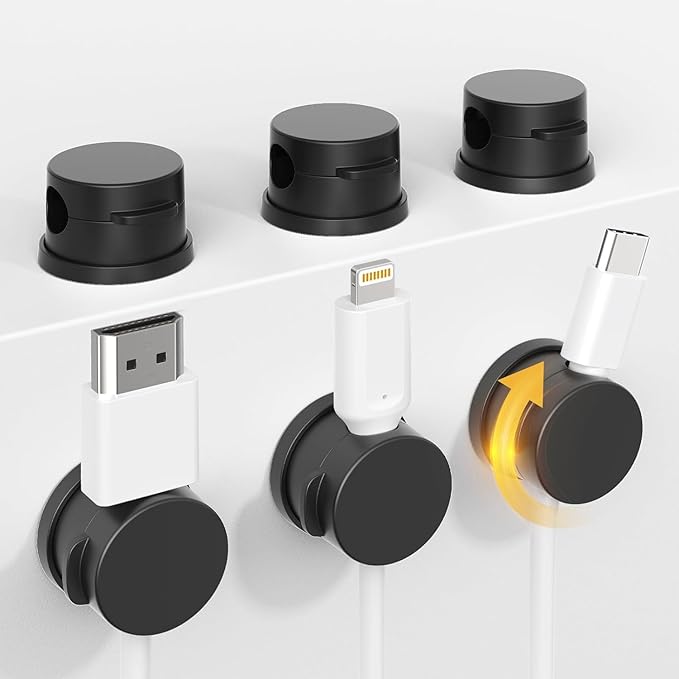 6Pack Magnetic Cable Clips, Cord Organizer, Easy Secure Adhesive Cable Management, Under Desk Hider for Nightstand Desktop Wall Phone Charging USB Car Workspace Office