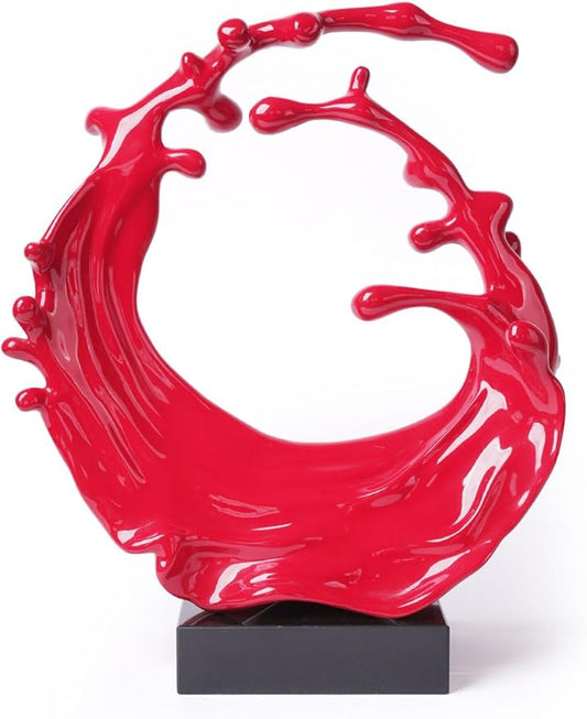 Abstract Sculpture Decor Modern Arts Sea Wave Figurine Table Centerpiece Statue Polyresin Red 16.5 inch