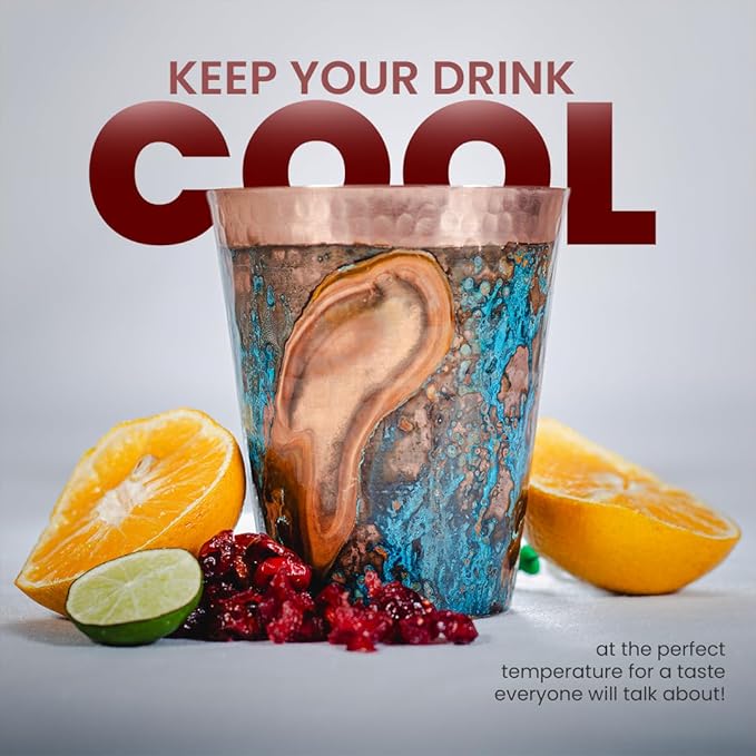 Handcrafted Copper Cups Set - 4 Unique 15 oz Tumblers for Wine & Water | Copper Water Bottle | 100% Authentic Santa Clara, Mexico Craftsmanship | Eco-friendly Gift for Health Enthusiasts