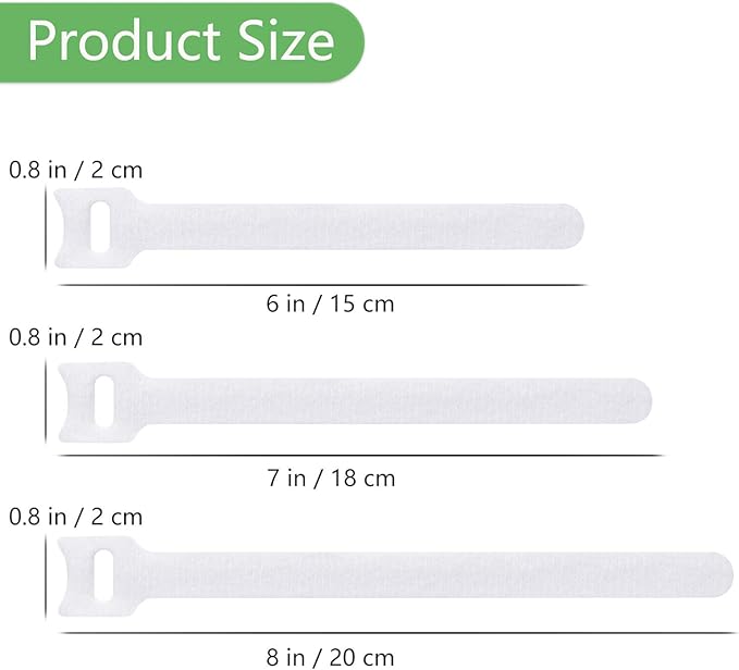 Pasow 60pcs Fastening Microfiber Cloth Cable Ties Wire Management (6/7/8 Inch, White)