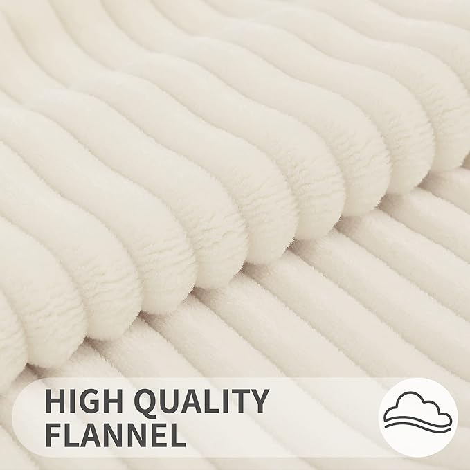 Simmore Decorative Fall Throw Pillow Covers 24x24 Set of 2, Soft Natural Plush Flannel Double-Sided Fluffy Couch Pillow Covers for Sofa Living Room, Cream White