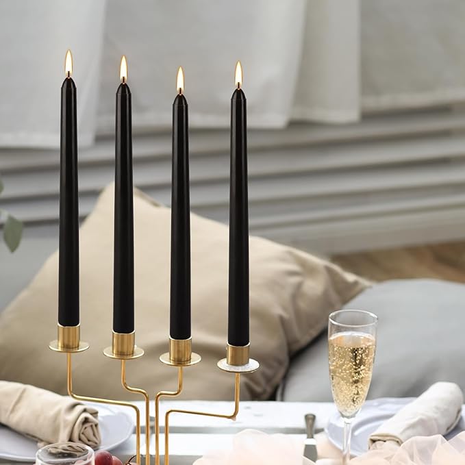 24-Pack Black Dripless Taper Candles -10 inch Tall- Cotton Wick, 7.5 Hour Clean Burning,Smokeless,Suitable for Home Decoration, Weddings, Religious Ceremonies, Holidays, Parties and Halloween.