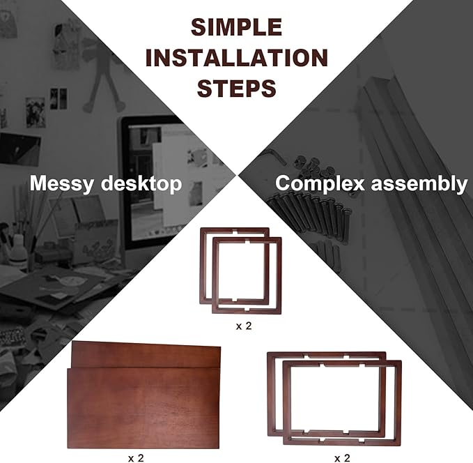 Desk Organizer - Adjustable & No Assembly Needed, Solid Pine Wood, Desktop Shelf Holds up to 130lbs for Office, Books, Bathroom Storage & Organization-Walnut Colour