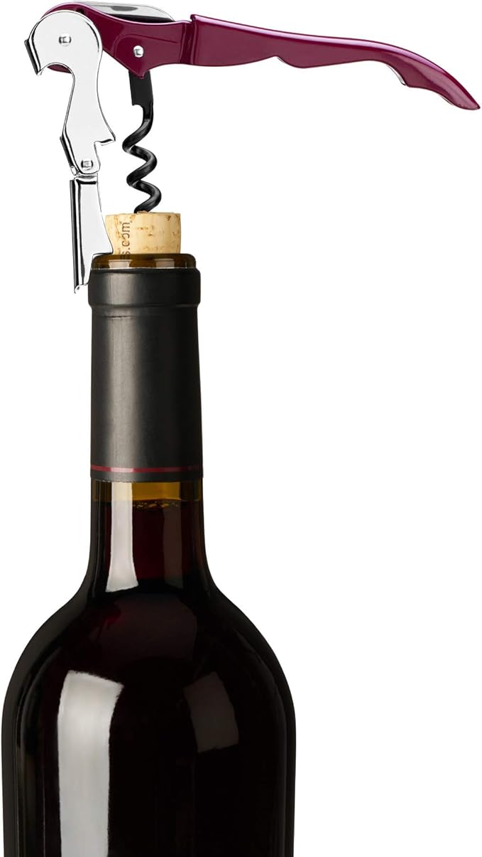 True Truetap Double Hinged Waiter's Corkscrew Wine Opener, Stainless Steel Wine Bottle Opener with Built In Foil Cutter, Home Bar Tools, Bar Cart Accessories, Wedding Gifts, Set of 1, Burgundy