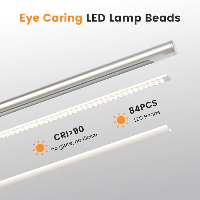 Metal Desk Lamp for Home Office - Foldable LED Table Lamp for Reading, 4 Color & 6 Brightness, 15W Dimmable Desk Light with Flexible Arm, Eye-Caring Desktop Lamp for College Dorm, Silver