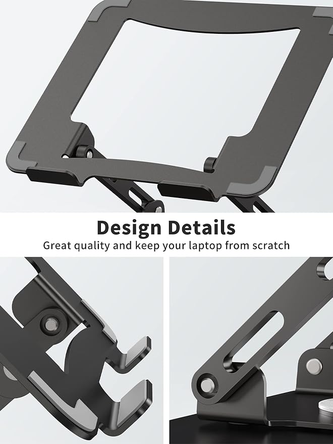 SOUNDANCE Laptop Stand with 360° Rotating Base, Ergonomic Computer Riser for Desk, Adjutable Height Muti-Angle, Foldable Laptop Mount, Stable Metal Holder Support 10-15.6" Notebook PC, Black