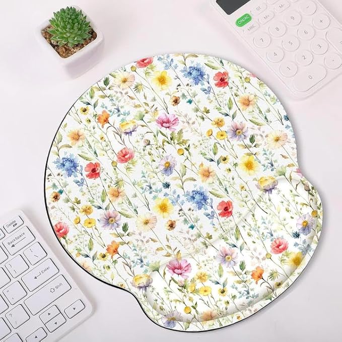 Ergonomic Mouse Pad with Wrist Rest, Small Mousepad with Non-Slip Rubber Base and Smooth Surface, Floral Mouse Pads for Desk, Office Desk Accessories
