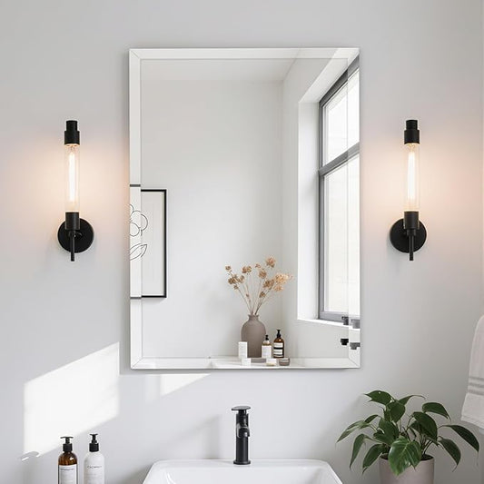FARMER Rectangle Frameless Mirror, 24x32 inch Rectangle Mirror with 1" Beveled Edge, Beveled Bathroom Mirror for Wall, Vanity, Bedroom, Living Room