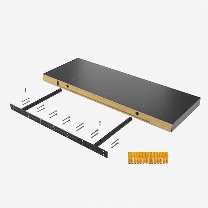 Floating Shelf, Set of 3 Wall Shelf, 24 in W x 12.75 in D x 2 in H Wooden Floating Wall Shelf with Invisible Brackets for Living Room/Bedroom/Bathroom/Kitchen Storage and Decor, Black